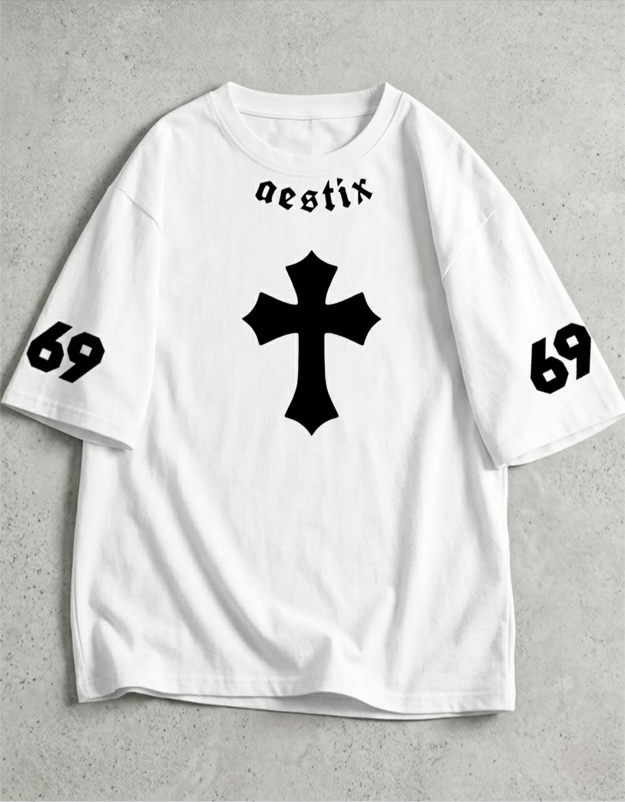Neck Down Cross Oversized Tee